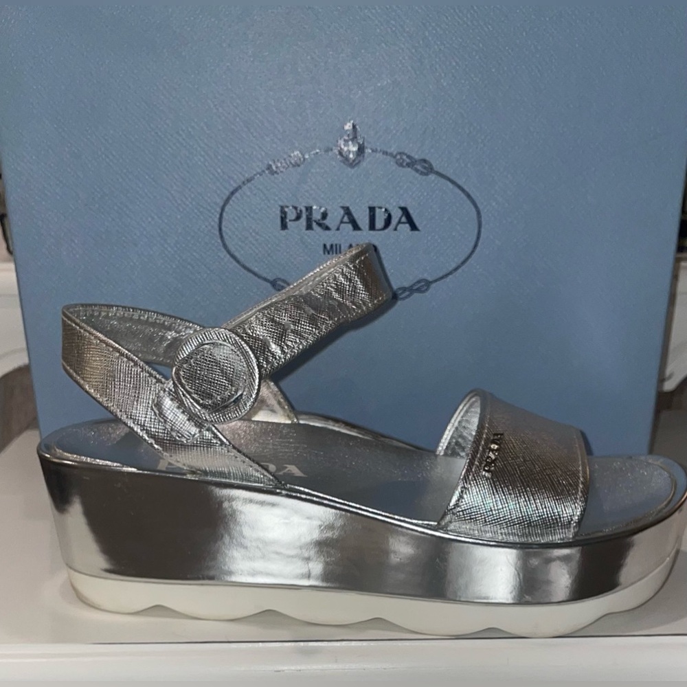 Prada Women's Metallic Silver Platform Sandals